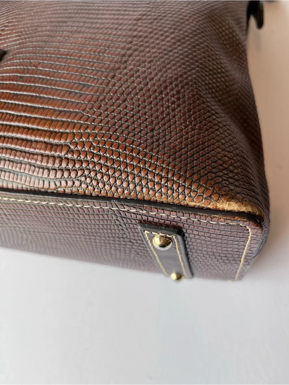 Dooney & Bourke Embossed Lizard Brown Leather Hobo Shoulder Bag